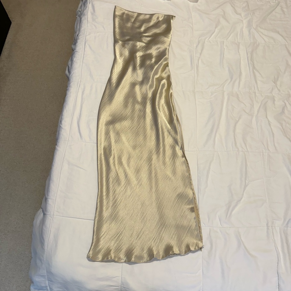 ASOS cami midi slip dress, high shine satin w/ lace up back, champagne, size 6 - Picture 1 of 11